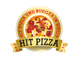 Hit Pizza and Burger Halle logo.